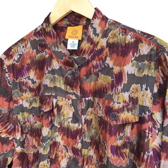 Ruby Road Multicolor Button Up Roll Tab Sleeve Blouse NEW - Picture 4 of 7